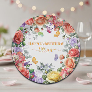 Elegant Colorful Floral 18th Birthday Party Paper Plates