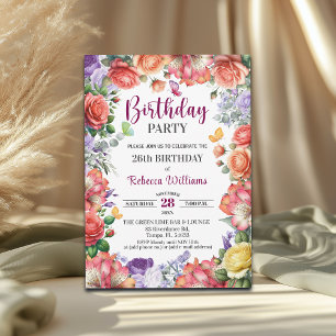 Elegant Colorful Floral 26th Birthday Party Invitation