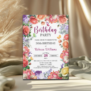Elegant Colorful Floral 30th Birthday Party Invitation