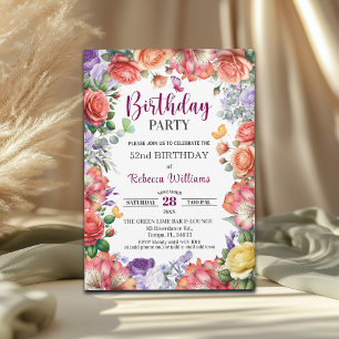 Elegant Colorful Floral 52nd Birthday Party Invitation