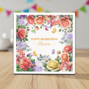 Elegant Colorful Floral 5th Birthday Party Napkins