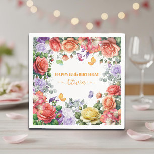 Elegant Colorful Floral 65th Birthday Party Napkins