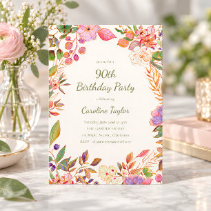 Elegant Colorful Floral 90th Birthday Garden Party Invitation