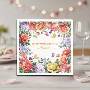 Elegant Colorful Floral 94th Birthday Party Napkins
