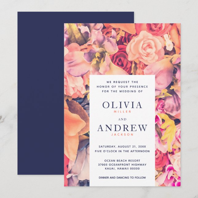 Elegant Colorful Floral Background Wedding Invitation (Front/Back)