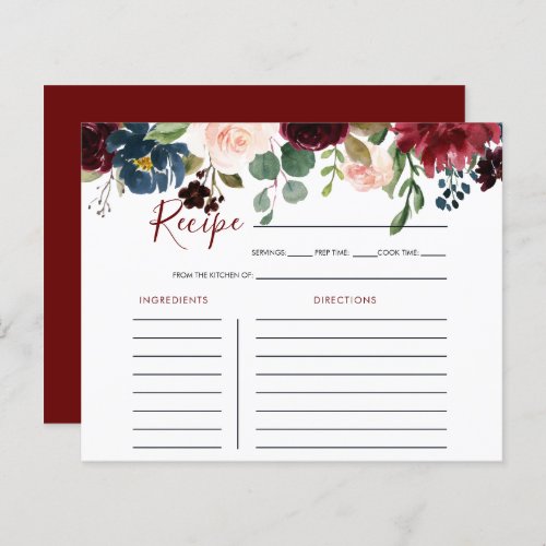 Elegant Colorful Floral Bridal Shower Recipe Card