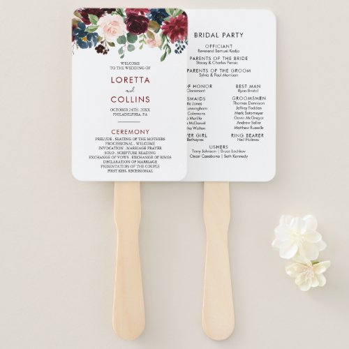 Elegant Colorful Floral Delight Wedding Program Hand Fan