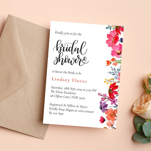 Elegant Colorful Floral Greenery Bridal Shower Invitation (Creator Uploaded)