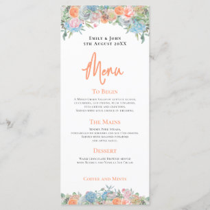 Elegant Colorful Floral Leaves Border Wedding Menu
