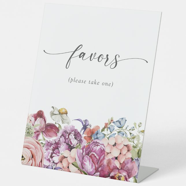 Elegant Colorful Floral Pedestal Sign (Elegant Colorful Floral Favors Bridal Shower Pedestal Sign by Painted Paperie
)