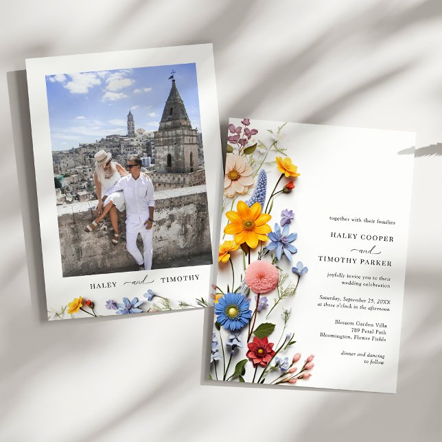 Elegant Colorful Floral Photo Wedding Invitation (Creator Uploaded)