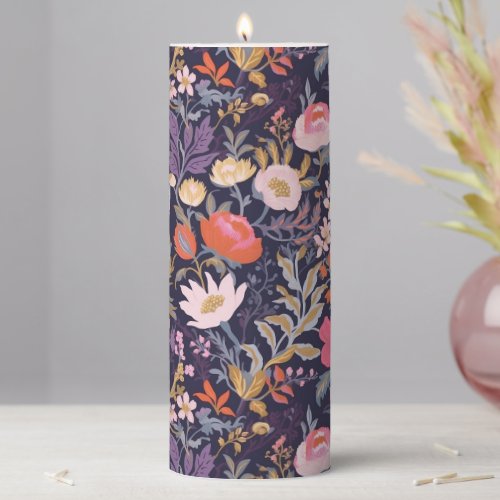 Elegant colorful floral pillar candle