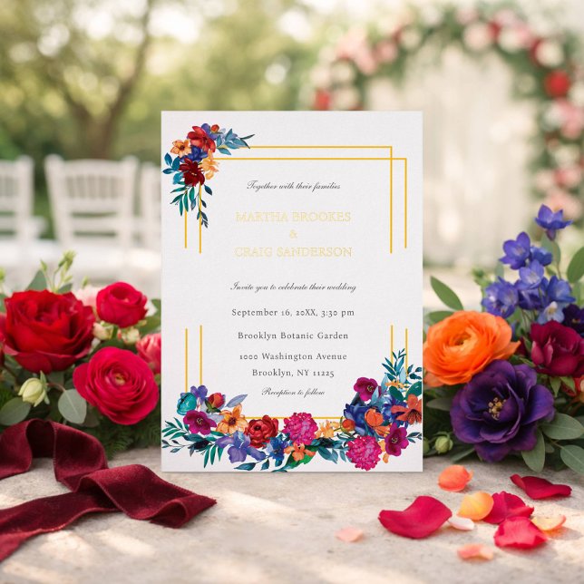 Elegant Colorful Floral Wedding Foil Invitation (Creator Uploaded)