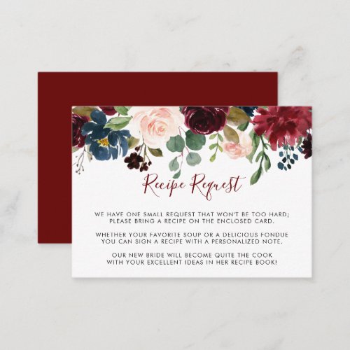 Elegant Colorful Floral Wedding Recipe Request  Enclosure Card