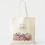 Elegant Colorful Floral Wildflower Bridal Shower Tote Bag<br><div class="desc">Elegant Colorful Floral Wildflower Bridal Shower Tote Bag. Give guests a keepsake they'll use with the Colorful Love Is In Bloom Tote Bag, blooming with a lively bouquet of watercolor wildflowers in shades of purple, magenta, burgundy, blush pink, dusty blue, and sage green. Elegant calligraphy adds a sophisticated touch to...</div>