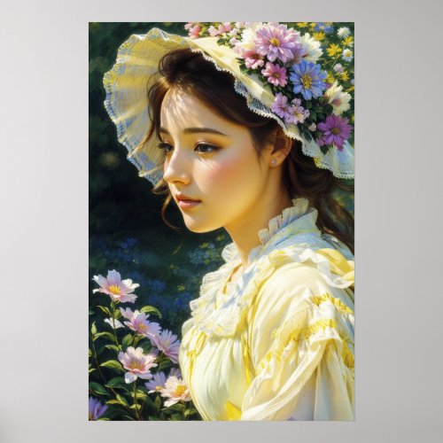 Elegant Colorful Floral Woman Portrait Poster