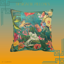 Elegant Colorful Florals, Birds Throw Pillow