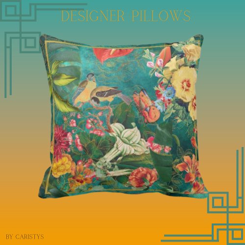 Elegant Colorful Florals Birds Throw Pillow