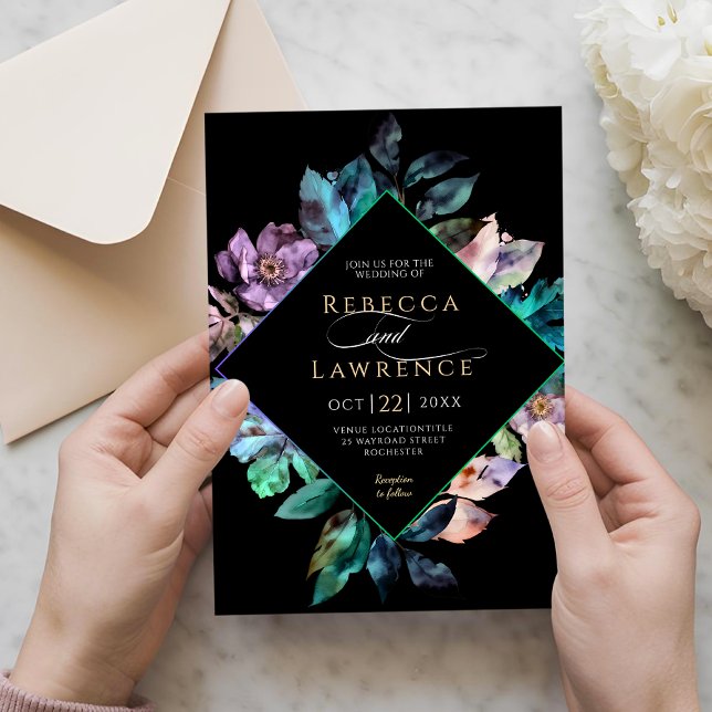 Elegant colorful florals black wedding  invitation (Creator Uploaded)
