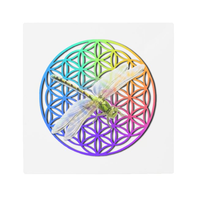 Elegant colorful flower of life dragonfly art (Front)