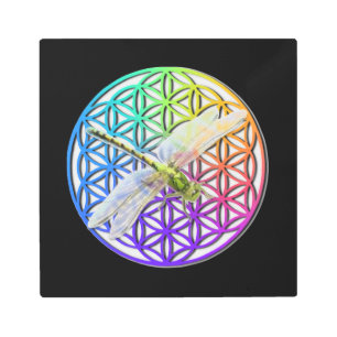 Elegant colorful flower of life dragonfly art