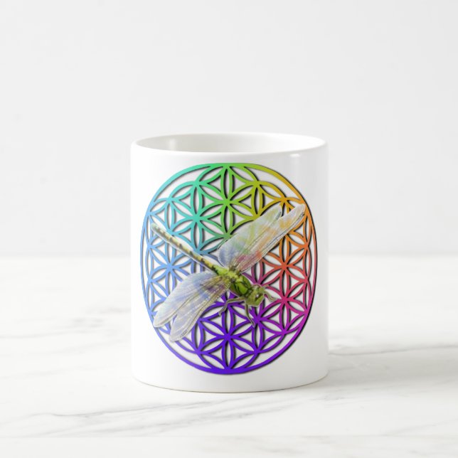 Elegant colorful flower of life dragonfly art coffee mug (Center)