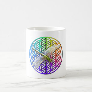 Elegant colorful flower of life dragonfly art coffee mug