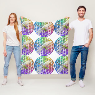 Elegant colorful flower of life dragonfly art fleece blanket