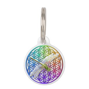 Elegant colorful flower of life dragonfly art pet ID tag