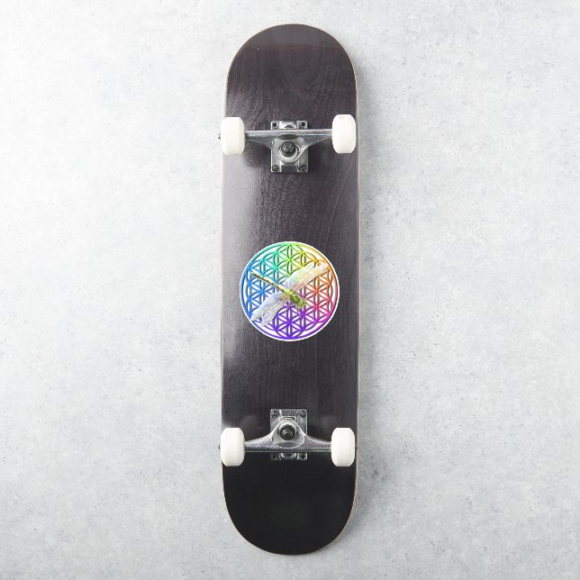 Elegant colorful flower of life dragonfly art sticker (Skateboard)