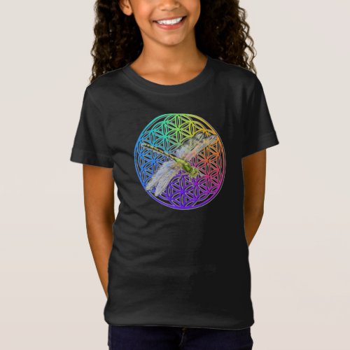 Elegant colorful flower of life dragonfly art T_Shirt