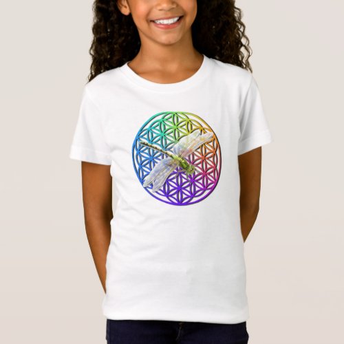 Elegant colorful flower of life dragonfly art T_Shirt