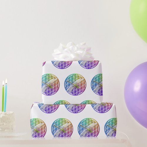 Elegant colorful flower of life dragonfly art wrapping paper