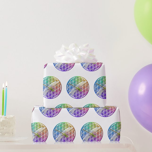 Elegant colorful flower of life dragonfly art wrapping paper (Party Gifts)