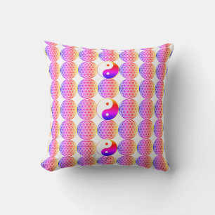 Elegant colorful flower of life zen yin yang throw pillow
