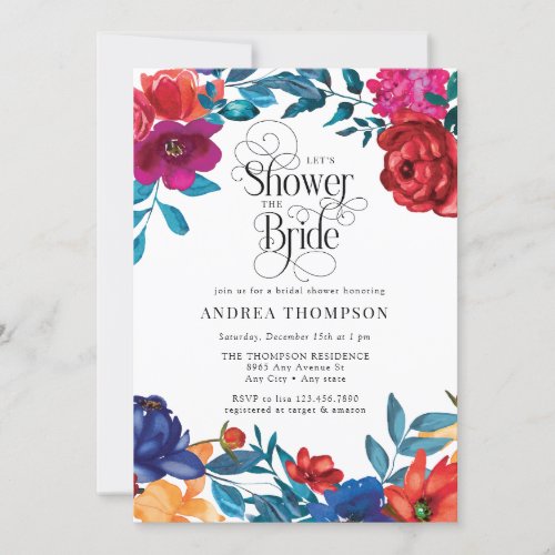 Elegant Colorful Flowers  Greenery Bridal Shower Invitation