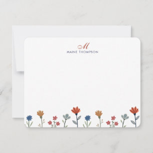 Elegant Colorful Flowers Script Monogram Stripes Note Card