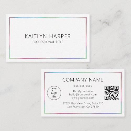 Elegant Colorful Foil Frame Minimal Logo QR Code Business Card