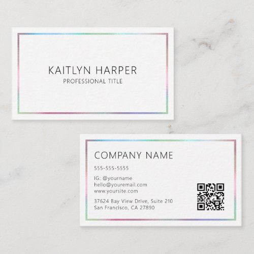 Elegant Colorful Foil Frame Minimal QR Code Business Card