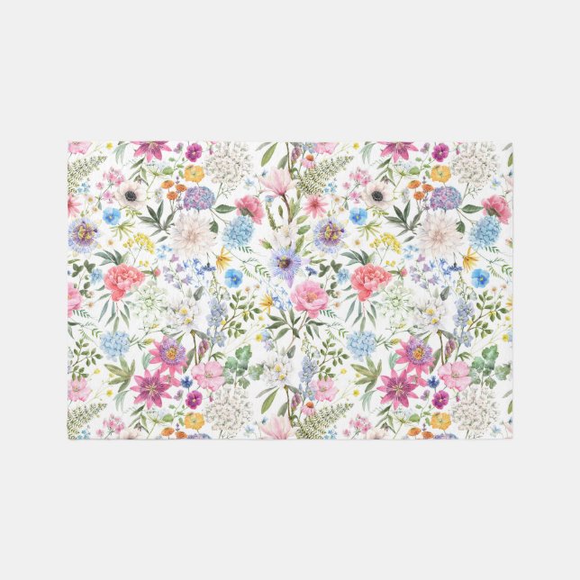 Elegant Colorful Garden Flowers Boho Wildflower Rug (Front)