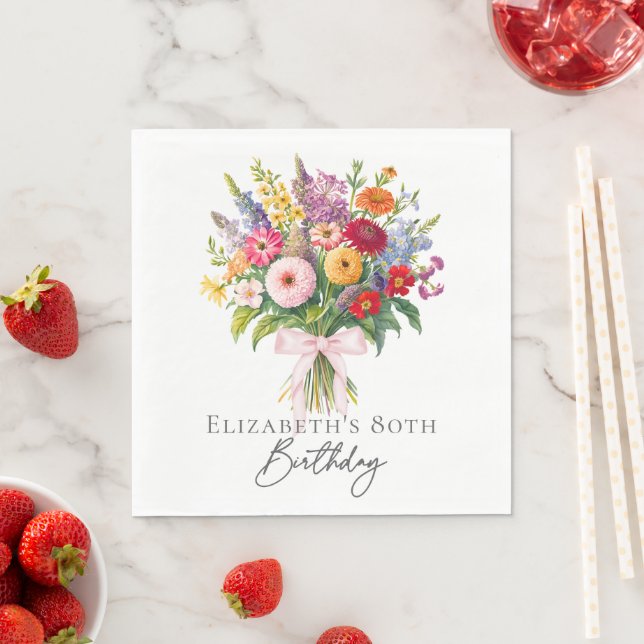 Elegant Colorful Garden Flowers Bouquet Birthday Napkins (Insitu)