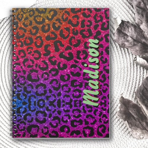 Elegant colorful glitter animal print Monogram Notebook