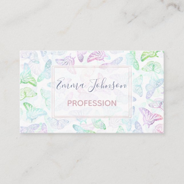 Elegant Colorful Glitter Butterfly Design Business Card (Front)