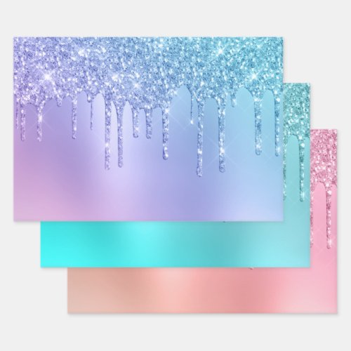 Elegant colorful glitter drips  wrapping paper sheets