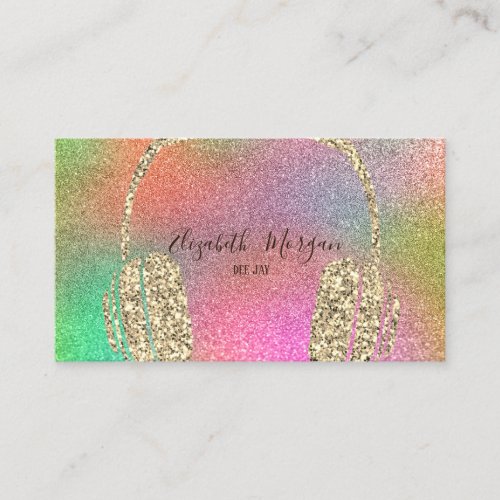 Elegant Colorful Glitter Gold Headphone DJ Business Card