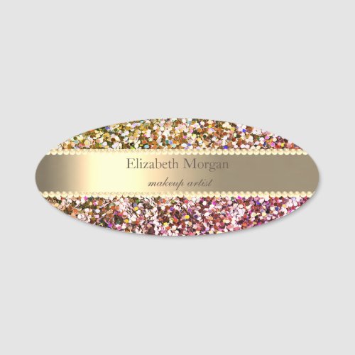 Elegant Colorful Glitter Stripe Pearls Name Tag