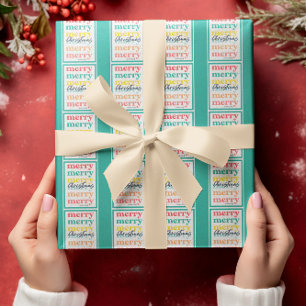 Elegant Colorful Green Gold Stars Merry Christmas Wrapping Paper