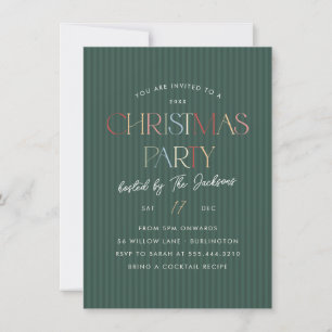 Elegant Colorful Green Stripe Christmas Party Invitation