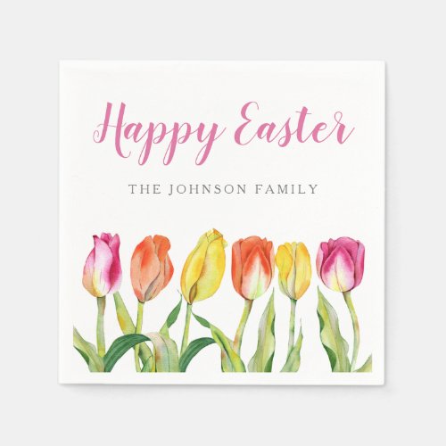 Elegant Colorful Happy Easter Floral Tulip  Napkins