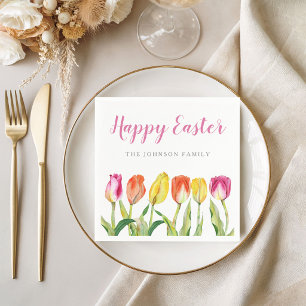 Elegant Colorful Happy Easter Floral Tulip Napkins